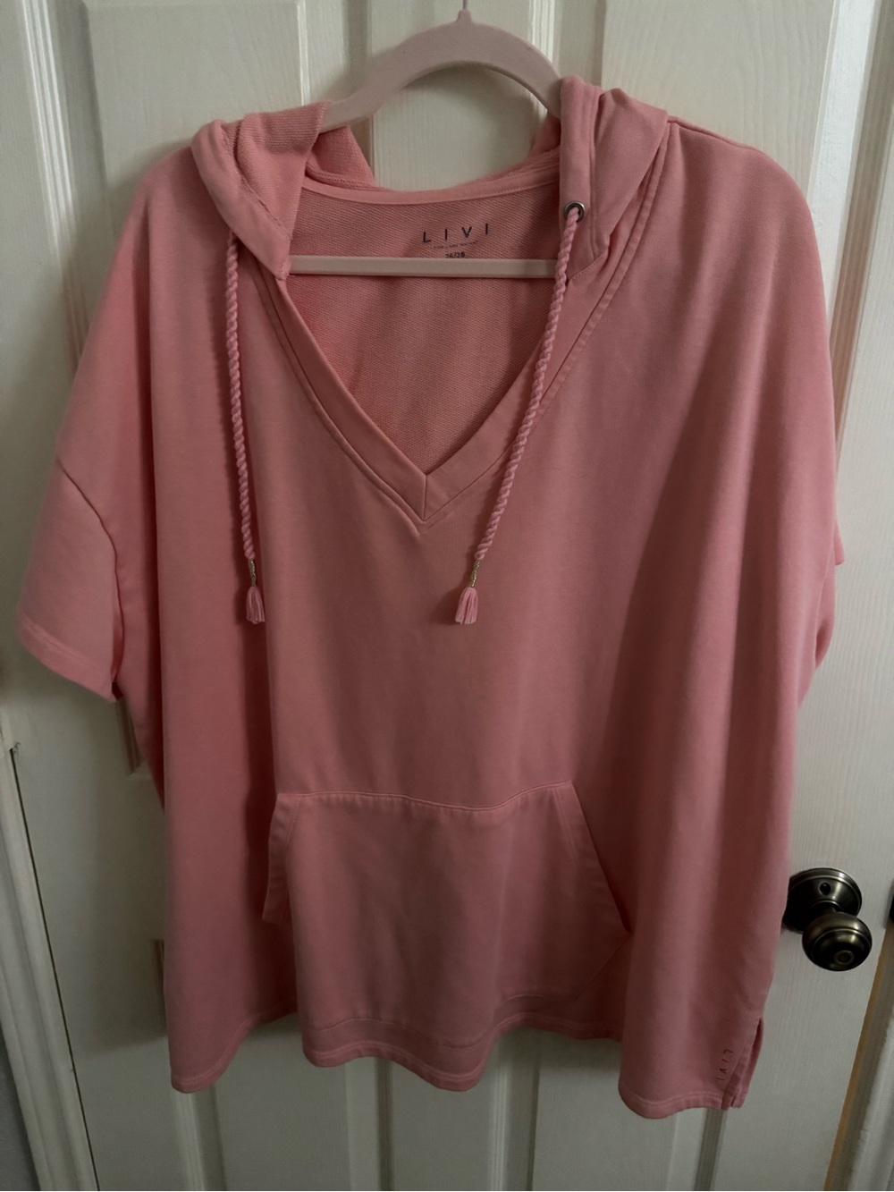 Lane Bryant LIVI Short Sleeve Soft Peach Knit Hoodie